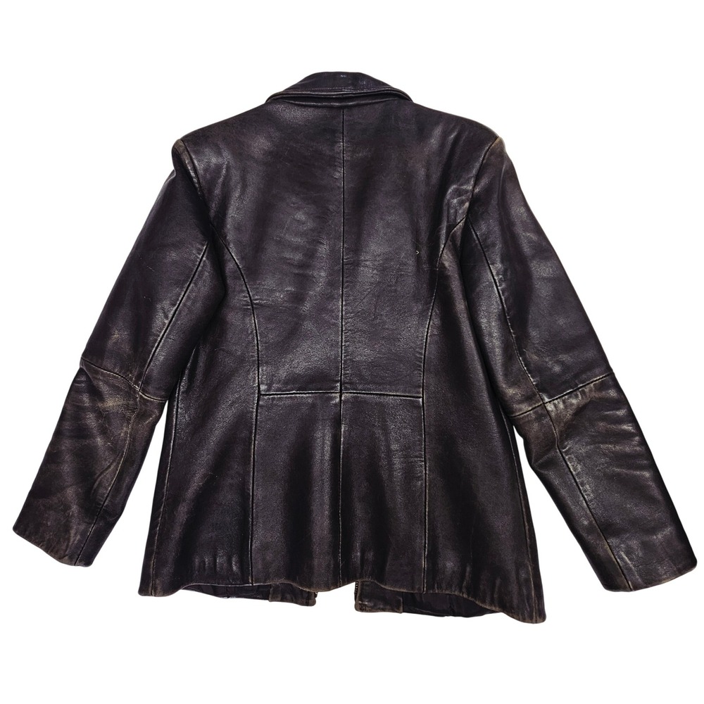 Petite Sophisticate Leather Jacket Womens M Dark Brown Distressed Zip Biker Grng - Picture 3 of 9
